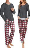 SWOMOG Couples Pajama Sets Women & Men Long Sleeve Sleepwear Top Plaid Pants Loungewear Set with Pockets