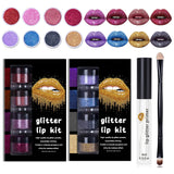 YECDET Sheglittary Glitter Lip Kit, 4 Color Glitter Lipstick with Lip Primer and Brush, Diamond And Glitter Metallic Lip Powder, Waterproof & Long Lasting & Smudge Proof (Set A)