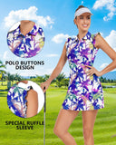 WOWENY Tennis Dress Polo Buttons Golf Dresses with Built in Shorts and Pockets Ruffle Sleeveless Athletic Workout Dress
