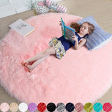 Amdrebio Light Pink Round Rug 4Ft for Girls Bedroom, Fluffy Circle Area Rugs for Kids Room Decor Aesthetic, Cute Shag Fuzzy Carpet for Nursery, Preppy Dorm, Classroom, Playroom, Teen, Baby, Washable