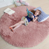 Amdrebio Light Pink Round Rug 4Ft for Girls Bedroom, Fluffy Circle Area Rugs for Kids Room Decor Aesthetic, Cute Shag Fuzzy Carpet for Nursery, Preppy Dorm, Classroom, Playroom, Teen, Baby, Washable