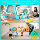 Dinosaur Kids Sports Play Toy: 4-in-1 Multifunction Indoor Outdoor Activity – Basketball Toss, Ring Throw, Ball Play & Music Lights to Improve Motor Skills, Birthday Gift for Boys Girls Age 1-3