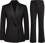 Women's Business Suit 2 Piece Set Shawl Sollar Blazer Bootcut Pants Suits for Women