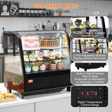 VEVOR 3.5 Cu.Ft Countertop Pastry Case ETL NSF DOE Certified Commercial Display Refrigerator with LED Lighting, Turbo, Frost-Free Air-Cooling, Rear Sliding Door, Curved, Black