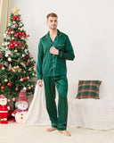 Satin Family Christmas Pajamas Set Soft Button Down Holiday Sleepwear Matching PJs for Couple Men Women Jammies Party