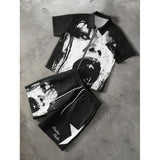 Striped Zip-front Short-sleeve Shirt And Shorts Set