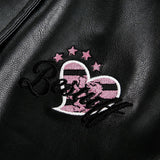 Women's Street Black Lace Love Number Embroidered Lapel Jacket