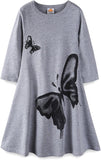 Mud Kingdom Girls Maxi Dress Long Sleeve Cotton Flared Butterfly Casual Spring Autumn A-Lined Dresses