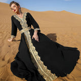 PolyJolly Gold Applique Abaya Dress for Women Dubai Sadui Fancy Moroccan Arabic Jalabiya Eid Collection