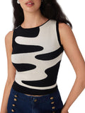 CIDER Sleeveless Knit Tank Top Going Out Y2k Wave Pattern