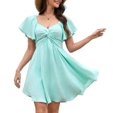 New Square-neck  Short-sleeve  High-waisted Dress