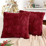 Touchat Christmas Pillow Covers 18x18, Soft Faux Rabbit Fur Throw Pillow Covers with 3D Embroidery Christmas Tree and Snowflake Design for Winter Holiday Home Decor, Couch Sofa Bedroom, White