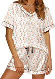 Ekouaer Silk Pajama for Women Short Sleeve Satin Pj Set Two Piece Soft Sleepwear Loungewear S-XXL
