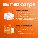 Carpe Sweat Absorbing Underarm, Hand & Foot Lotion Bundle, Head to Toe Sweat Protection for Hands, Feet, and Underarm, Dermatologist Recommended