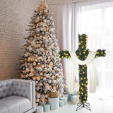 6Ft Artificial Christmas Cross Tree with a String Lights and a White Silk Scarf Christmas Easter Decorations Jesus Christ Catholic Cross Decor He is Risen Decorative Cross Tree for Outdoor Home Decor