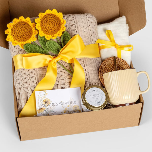 Birthday Gifts for Women, Self Care Gifts Baskets for Women, Get Well Soon Gift Baskets Care Package for Her, Mom, Sister, Best Friend, Wife, Girlfriend, Coworker, Sending Sunshine Sunflower