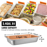 VEVOR 4 Pack Full Size Steam Table Pan,4 Inch Deep, 13L Capacity - Stainless Steel Food Container for Oven, Hotel - Anti-Jam Design