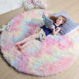 Amdrebio Light Pink Round Rug 4Ft for Girls Bedroom, Fluffy Circle Area Rugs for Kids Room Decor Aesthetic, Cute Shag Fuzzy Carpet for Nursery, Preppy Dorm, Classroom, Playroom, Teen, Baby, Washable