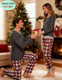 SWOMOG Couples Pajama Sets Women & Men Long Sleeve Sleepwear Top Plaid Pants Loungewear Set with Pockets