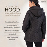 Jones NY Women's Puffer Jacket Zippered Removable Bungee Hood Womens Winter Coat