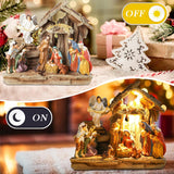 Yinns 9.8 Inch Christmas Nativity Sets, Light Up Nativity Scene Indoor, Manger Nativity Scene Figures Set Holy Family Christmas Tabletop Decotation