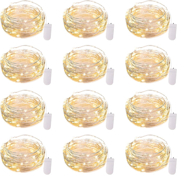 Brightown 12 Pack LED Fairy Lights Battery Operated String Lights - 7ft 20LED Waterproof Silver Wire Firefly Starry Moon Lights for DIY Crafts Wedding Table Centerpieces Party Bedroom Christmas