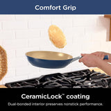 Ninja Ceramic Cookware Set, Extended Life 11-Piece Kitchen Cookware Sets with Comfort Grip, Nonstick Fry Pans, Pots, PTFE Free, Oven & Dishwasher Safe, Stovetop Compatible, Navy Blue, CW49011