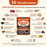 Fidus 16 in 1 Mushroom Coffee with 80,000mg Adaptogenic Mushrooms with Ashwagandha, Probiotic, Magnesium and Lion's Mane Instant Mushroom Coffee for Focus, Energy, Immunity & Digestion, 40 Servings