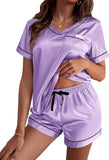 Ekouaer Silk Pajama for Women Short Sleeve Satin Pj Set Two Piece Soft Sleepwear Loungewear S-XXL