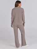 ANRABESS Women Two Piece Outfits Sweater Sets Lounge Waffle Knit Pullover Matching Wide Leg Pants Tracksuit 2025 Fall Fashion