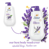 Dove Body Wash with Pump Relaxing Lavender Oil & Chamomile 3 Count for Renewed, Healthy-Looking Skin Gentle Skin Cleanser with 24hr Renewing MicroMoisture 30.6 oz