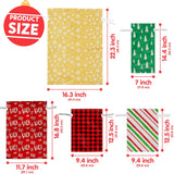 JOYIN 36 PCS Christmas Drawstrings Gift Bags Assorted Sizes(Large Medium Small), Xmas Reusable Plastic Bag for Presents Wrapping, Holiday Party Favors