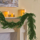 Hananona 2 Pcs 6 Ft Artificial Norfolk Pine Garlands, Real Touch Winter Pine Garland, Green Artificial Greenery Garland for Table, Mantle, Wall, Indoor, Outdoor Christmas Decorations (2, 6 FT)