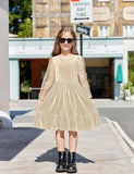 Arshiner Girls Dresses Contrast Mesh Velvet Long Sleeve A-Line Vintage Party Dress with Pockets