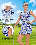 WOWENY Tennis Dress Polo Buttons Golf Dresses with Built in Shorts and Pockets Ruffle Sleeveless Athletic Workout Dress