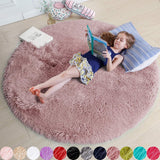 Amdrebio Light Pink Round Rug 4Ft for Girls Bedroom, Fluffy Circle Area Rugs for Kids Room Decor Aesthetic, Cute Shag Fuzzy Carpet for Nursery, Preppy Dorm, Classroom, Playroom, Teen, Baby, Washable