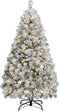 Yaheetech 6ft Snow Flocked Pre-lit Christmas Tree with 250 Warm White Lights, 820 Lush Branch Tips & Quick-Assembly Hinged Design, Full Artificial Xmas Tree for Winter Holiday Décor, Green & White