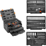 VEVOR Mechanics Tool Set and Socket Set, 1/4" 3/8" 1/2" Drive Deep and Standard Sockets, 450 Pcs SAE and Metric Mechanic Tool Kit with Bits, Combination Wrench, Hex Wrenches, Accessories, Storage Case