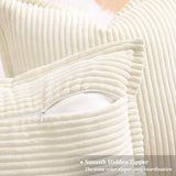 decorUhome Christmas Corduroy Cream White Throw Pillow Covers 18x18 Set of 2 Decorative Soft Boho Farmhouse Euro Couch Pillow Covers for Living Room Bed Sofa Broadside Striped Pillow Cases