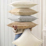 decorUhome Christmas Corduroy Cream White Throw Pillow Covers 18x18 Set of 2 Decorative Soft Boho Farmhouse Euro Couch Pillow Covers for Living Room Bed Sofa Broadside Striped Pillow Cases