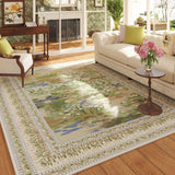 Rugcomf 4x6 Rug for Bedroom Impressionist-Style Vintage Washable Rugs Non Slip Low Pile Small Carpet for Bedside Kids Room Office Dining Room, Green
