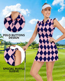 WOWENY Tennis Dress Polo Buttons Golf Dresses with Built in Shorts and Pockets Ruffle Sleeveless Athletic Workout Dress