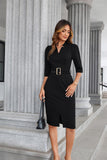 GRACE KARIN Women's Work Dress 3/4 Sleeve V Neck Bodycon Sheath Dress Zipper Up Office Business Dresses with Belt