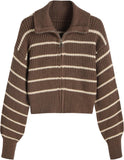 CIDER Zip Up Cardigans for Women Fall Trendy Long Sleeve Chunky Cardigan Knit Open Front Collared Zipper Cardigan