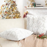 Touchat Christmas Pillow Covers 18x18, Soft Faux Rabbit Fur Throw Pillow Covers with 3D Embroidery Christmas Tree and Snowflake Design for Winter Holiday Home Decor, Couch Sofa Bedroom, White