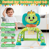 Toddler Basketball Hoop & Soccer Goal, Dinosaur Sports Play Toy Activity Center, Interactive Musical Sports Toys with Light, Christmas Birthday Gift for Boys Girls Age 1-3