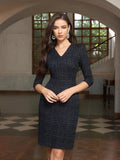 M.Infisavo Sheath Dresses for Women 2025 Notch V Neck 3/4 Sleeves Slim Fit Office Pencil Dress