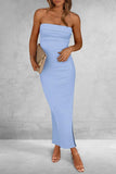 PRETTYGARDEN Women's Summer Bodycon Maxi Tube Dress Ribbed Strapless Side Slit Long Going Out Casual Elegant Party Dresses