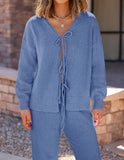 ZESICA Women's 2 Piece Outfits Lounge Pajama Sets 2025 Fall Long Sleeve Cardigans Wide Leg Pants Matching Winter Clothes