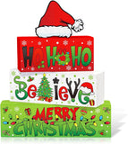 4 Pcs Christmas Table Decor Wooden Hot Cocoa Decoration Christmas Centerpiece Winter Tiered Tray Decor Decorative Red Hot Cocoa Block Signs Gift Farmhouse Xmas Decoration for Home Kitchen